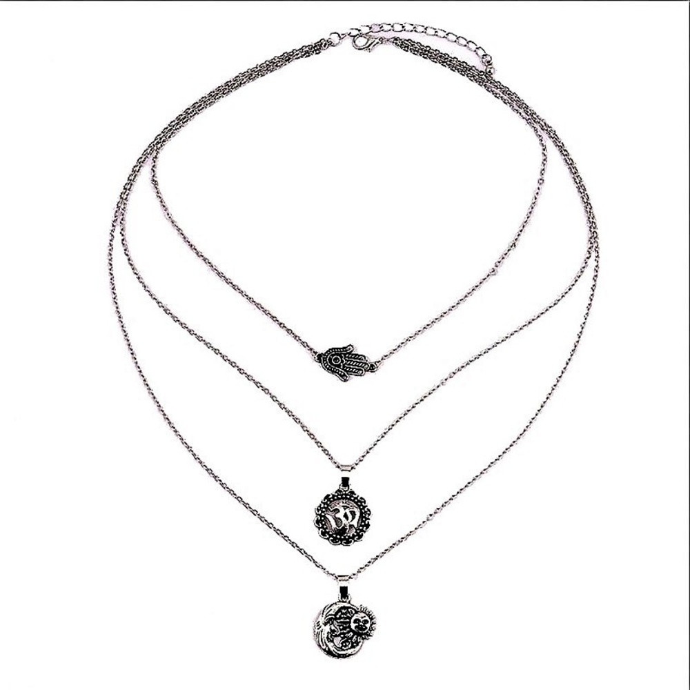 N3 | Boho Dainty Multi Layer Moon Hand Necklace - Picture 4 of 5